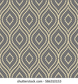 Seamless vector ornament. Modern background. Geometric pattern with repeating golden dotted elements