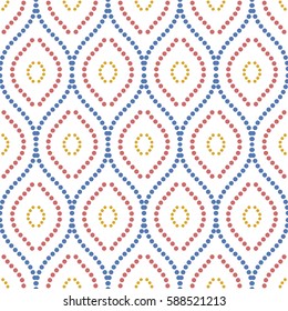 Seamless vector ornament. Modern background. Geometric pattern with repeating colored dotted wavy lines