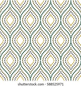 Seamless vector ornament. Modern background. Geometric pattern with repeating colored dotted wavy lines