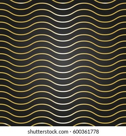 Seamless vector ornament. Modern background. Geometric modern pattern with golden wavy lines