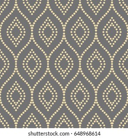 Seamless vector ornament. Modern background with golden dotted wavy lines. Geometric modern pattern