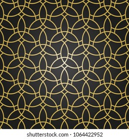 Seamless vector ornament. Modern black and golden background. Geometric modern pattern
