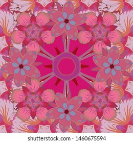 Seamless vector ornament. Modern geometric seamless pattern with pink, red and magenta repeating elements.