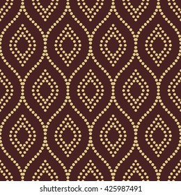 Seamless vector ornament. Modern geometric pattern with repeating dotted golden wavy lines