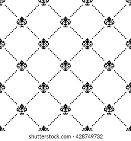 Seamless vector ornament. Modern geometric pattern with royal lilies. Black and white pattern