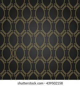 Seamless vector ornament. Modern geometric pattern with repeating golden dotted wavy lines