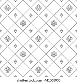 Seamless vector ornament. Modern geometric pattern with royal lilies. Black and white pattern