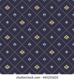 Seamless vector ornament. Modern geometric pattern with royal lilies. Colored orient pattern