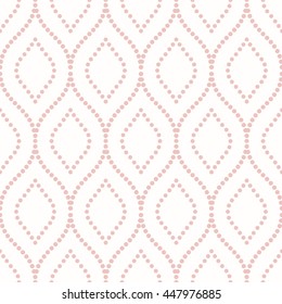 Seamless vector ornament. Modern geometric pattern with repeating dotted wavy lines. Pink and white pattern