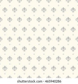 Seamless vector ornament. Modern geometric pattern with royal lilies. Light silver pattern