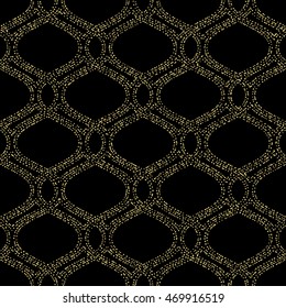 Seamless vector ornament. Modern geometric pattern with repeating golden dotted wavy lines