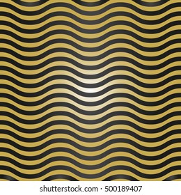 Seamless vector ornament. Modern geometric pattern with repeating black and golden wavy lines