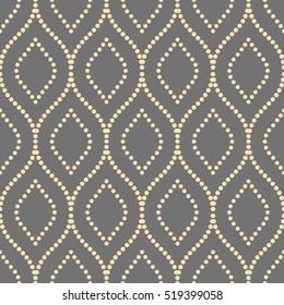 Seamless vector ornament. Modern geometric pattern with repeating dotted golden wavy lines