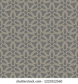 Seamless vector ornament. Modern gray and golden background. Geometric modern pattern