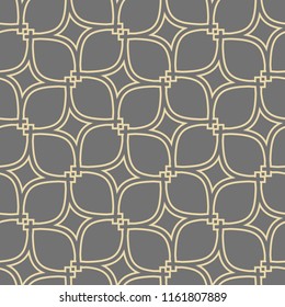 Seamless vector ornament. Modern grey and golden background. Geometric modern pattern
