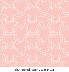 Seamless vector ornament. Modern pink and white background with rounds and leaves. Geometric modern pattern