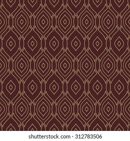 Seamless vector ornament. Modern stylish geometric pattern with repeating golden wavy lines