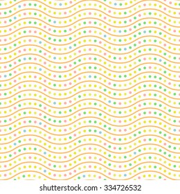 Seamless vector ornament. Modern stylish geometric pattern with repeating colorful waves and circles
