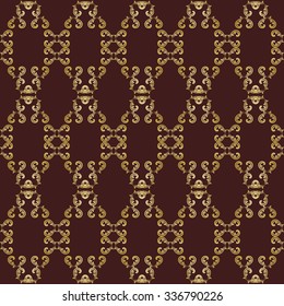 Seamless vector ornament. Modern stylish geometric brown pattern with repeating golden elements