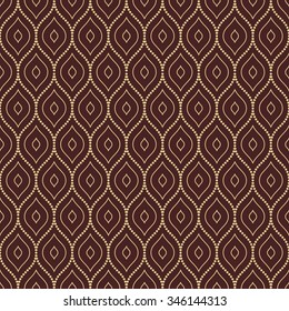 Seamless vector ornament. Modern stylish geometric golden pattern with repeating dotted wavy lines