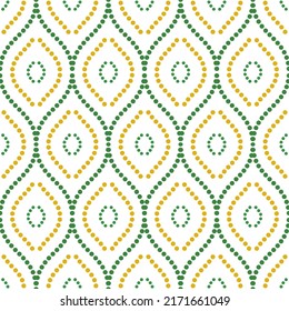 Seamless vector ornament. Modern wavy background. Geometric modern dotted golden and green pattern