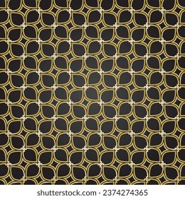 Seamless vector ornament. Modern wavy background. Geometric black and golden modern pattern