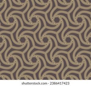 Ornamento vectorial sin foco. Fondo ondulado moderno. Patrón geométrico moderno marrón y dorado