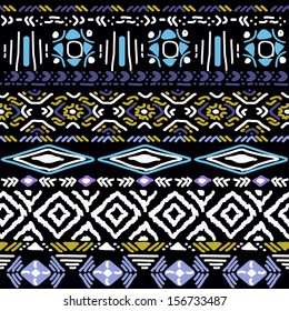 seamless vector ornament on black background, native-american style