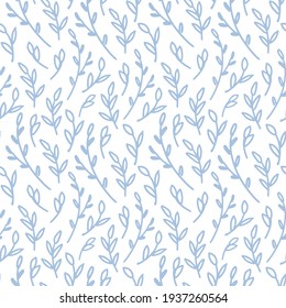 Seamless vector ornament of spring branches. Contrasting blue ornaments for backgrounds, wrapping paper, textiles