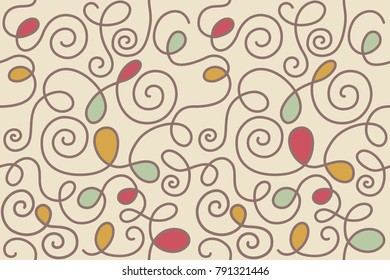 Seamless vector ornamental abstract pattern with wavy lines, curls, flourishes and color spots for decoration, background or wallpapers.