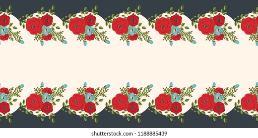 Seamless vector ornamental floral border pattern. Background for printing on paper, wallpaper, covers, textiles, fabrics, for decoration, decoupage, scrapbooking and other