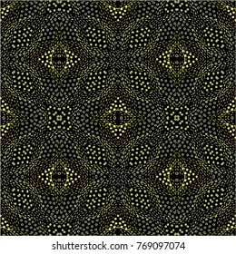 Seamless vector ornamental pattern with dots on black background
