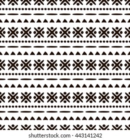 Seamless vector ornamental pattern. Hand drawn black and white geometric background with traditional ethnic motifs Inc painting. Series of Hand Drawn Seamless Patterns. 