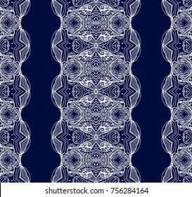 Seamless vector ornamental pattern on dark blue background