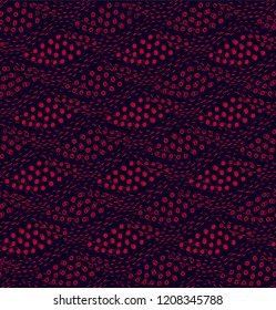 Seamless vector ornamental pattern with red  dots on on dark purple background