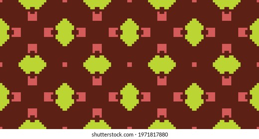 Seamless vector ornamental Pixel pattern Abstract Mosaic   Colors:  Indian Red, Caput Mortuum, Fuego