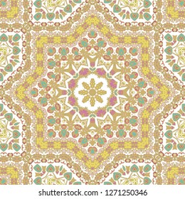 Seamless vector ornamental texture,  floral ornament,  oriental, medieval style on white background