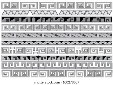 Seamless vector ornaments. Maya and aztecs.