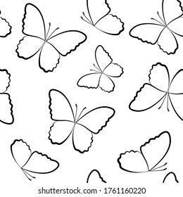 Seamless vector outline graphic butterfly pattern