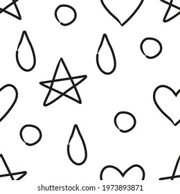 Seamless vector outline pattern with heart, dot and drop