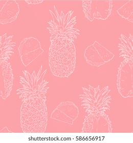 Seamless Vector Outline Pineapple Pattern