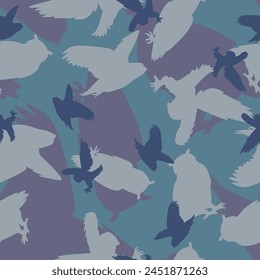 Seamless vector owl camouflage pattern army pattern owl silhouettes