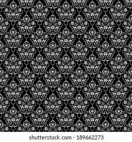 Seamless vector page decoration with white calligraphic design elements on black background.