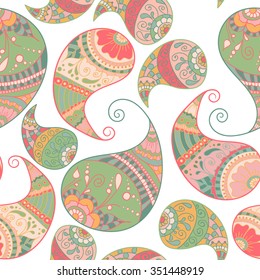 Seamless vector paisley background. Traditional indian ornament. Pastel background