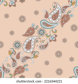 seamless vector paisley border pattern on cream background