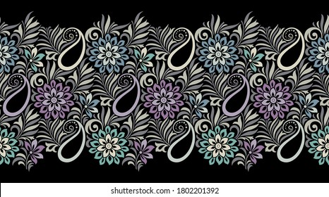 Seamless vector paisley with flowers border design