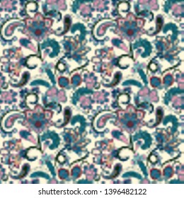 Seamless vector paisley pattern. Blue vinous on white
