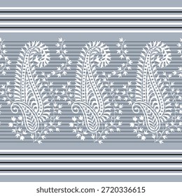 Patrón Paisley de Vector sin costuras con borde en gris