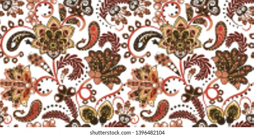 Seamless vector paisley pattern. Brown beige on white