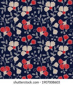 seamless vector paisley pattern on navy background 